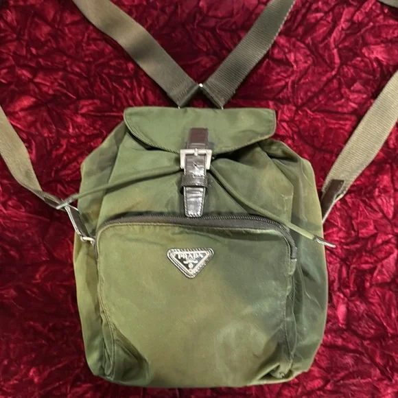 Prada | Bags | Authentic Prada Olive Nylon Backpack With  display picture 2